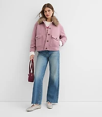 Boucle Faux Fur Collar Shirt Jacket
