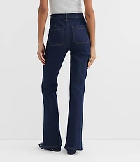 Rivete Patch Pocket High Rise Slim Flare Jeans Classic Rinse Wash