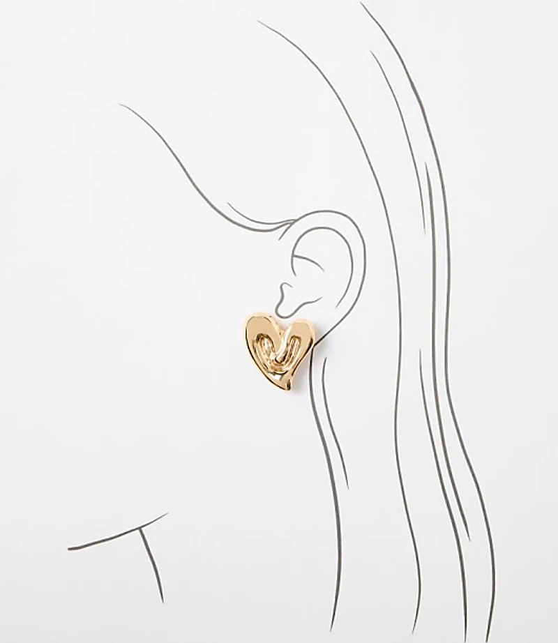 Molded Metal Heart Stud Earrings