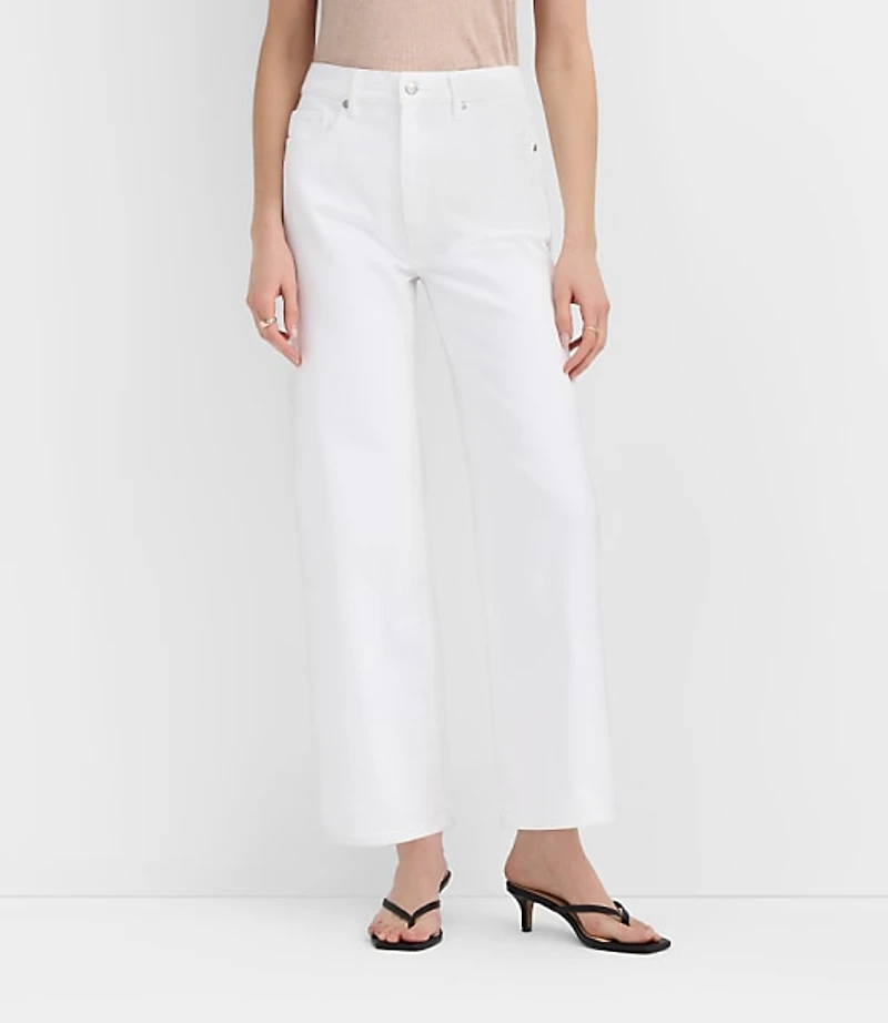 Rivete Petite High Rise Wide Leg Crop Jeans White