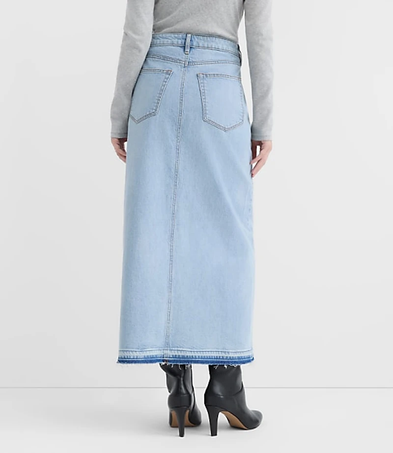 Rivete Petite Front Slit Denim Maxi Skirt Vintage Light Wash