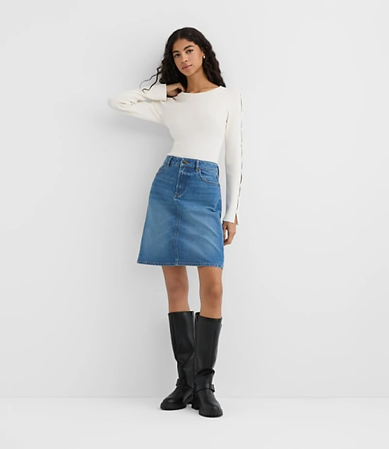Rivete Petite Denim Skirt Vintage Mid Wash