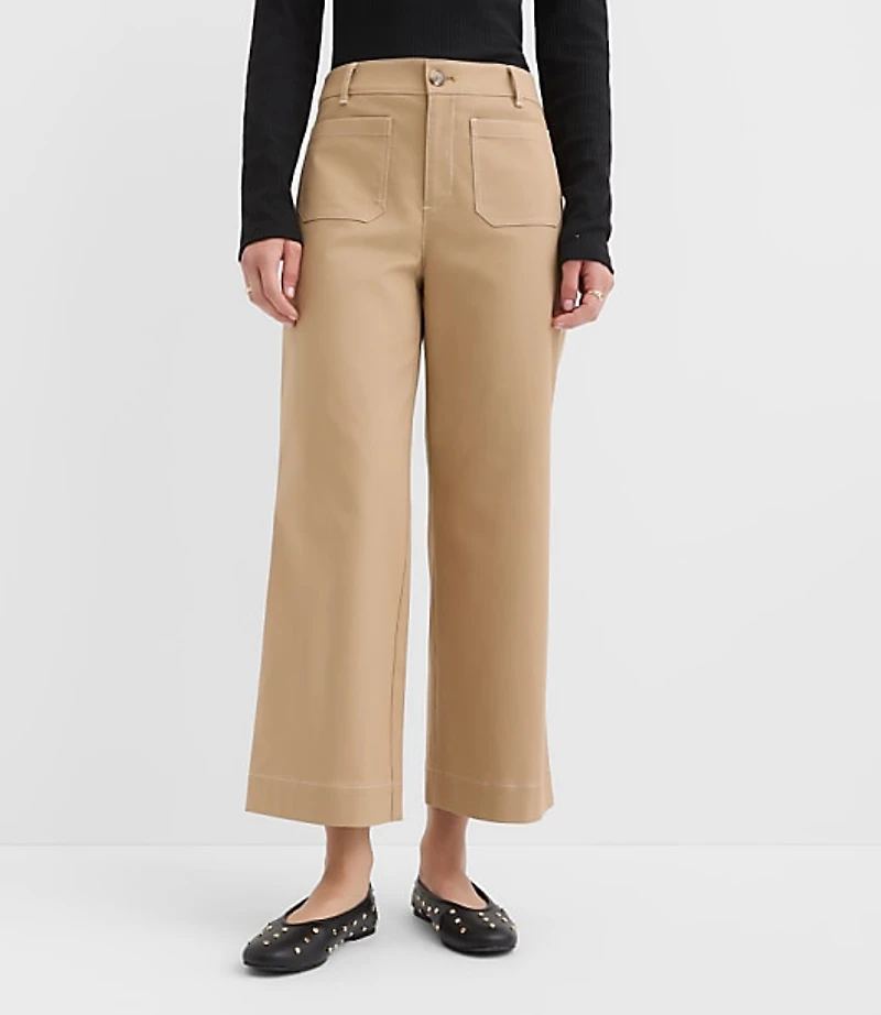 Palmer Wide Leg Crop Pants Contrast Stitch