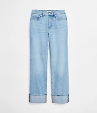Rivete Petite Curvy Cuffed Mid Rise Relaxed Straight Jeans Light Wash