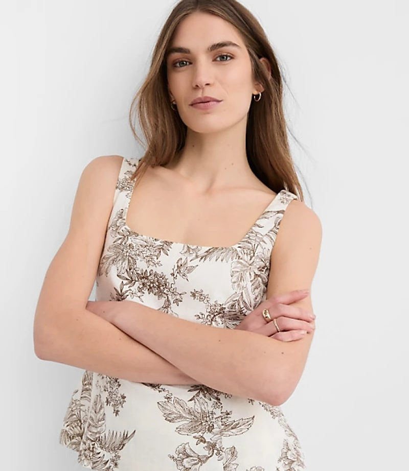 Floral Toile Seamed Linen Cotton Peplum Top