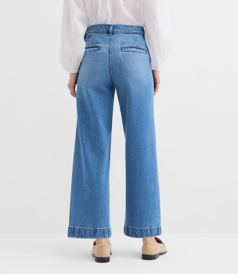 Petite Curvy Palmer Wide Leg Crop Jeans Classic Mid Wash