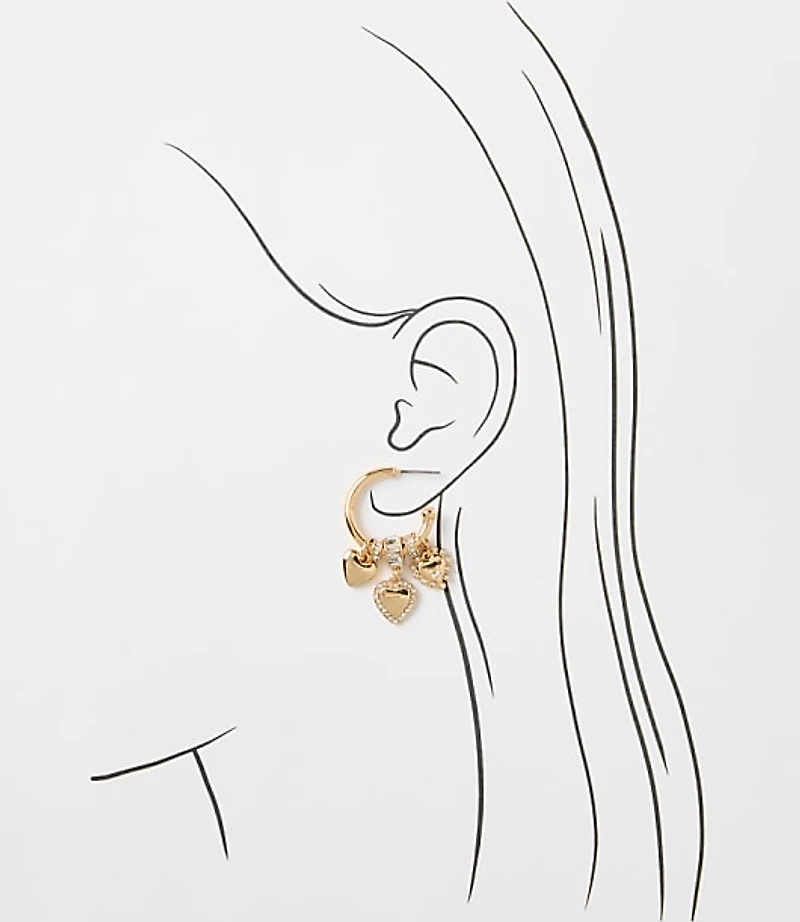 Sparkle Heart Cluster Hoop Earrings