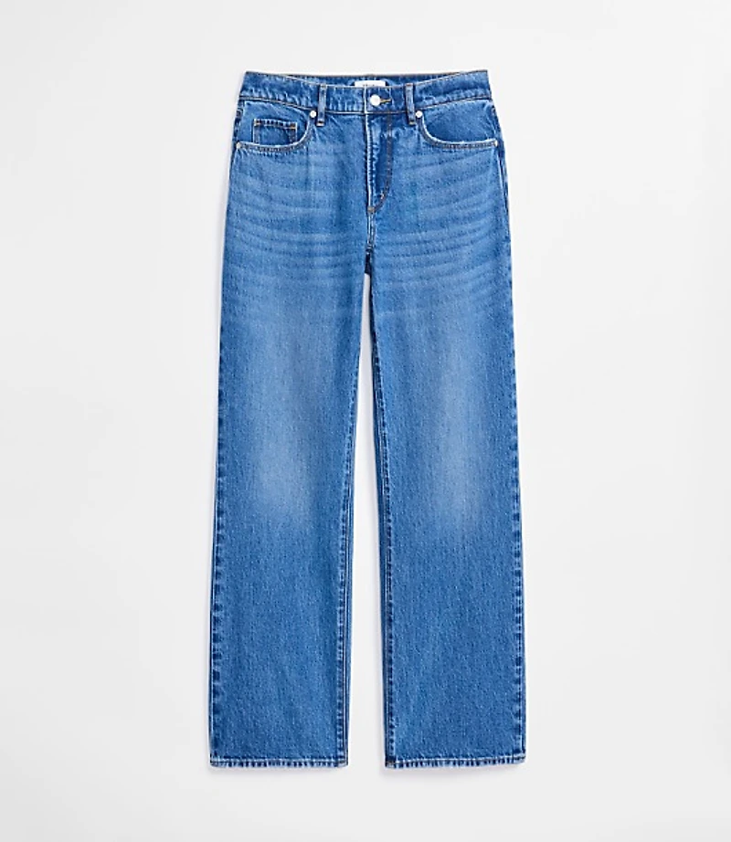 Rivete Petite Curvy Mid Rise Relaxed Straight Jeans Vintage Wash