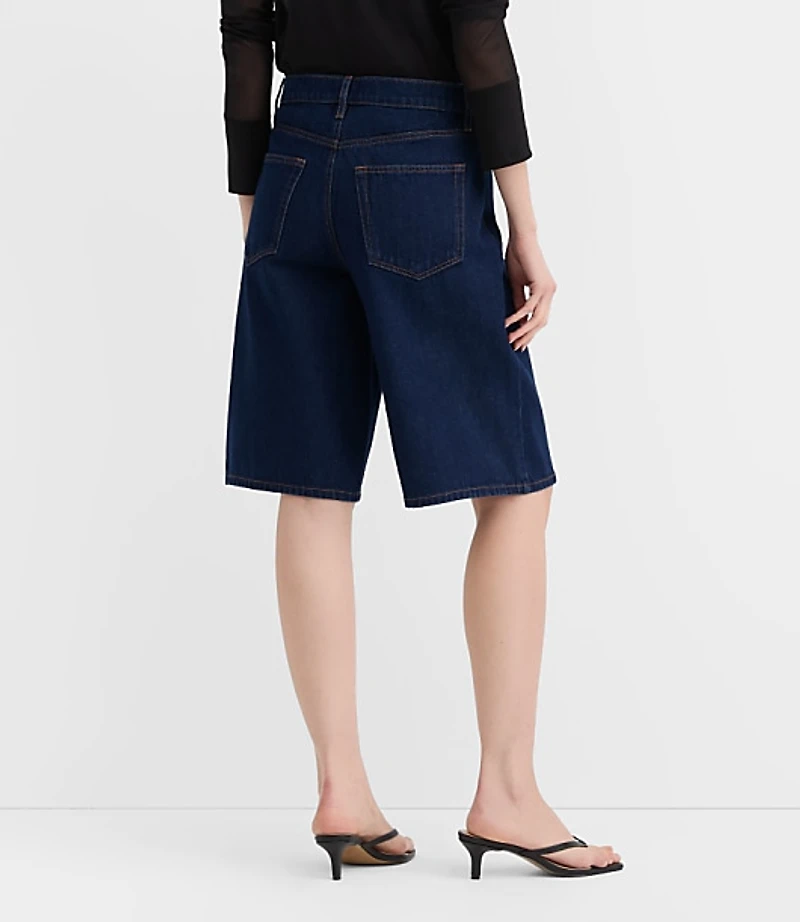 Rivete Petite Curvy High Rise Denim Bermuda Shorts Dark Rinse
