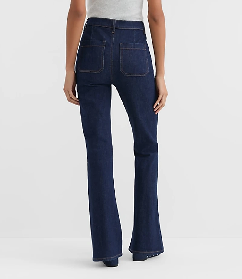 Rivete Curvy Patch Pocket High Rise Slim Flare Jeans Classic Rinse Wash