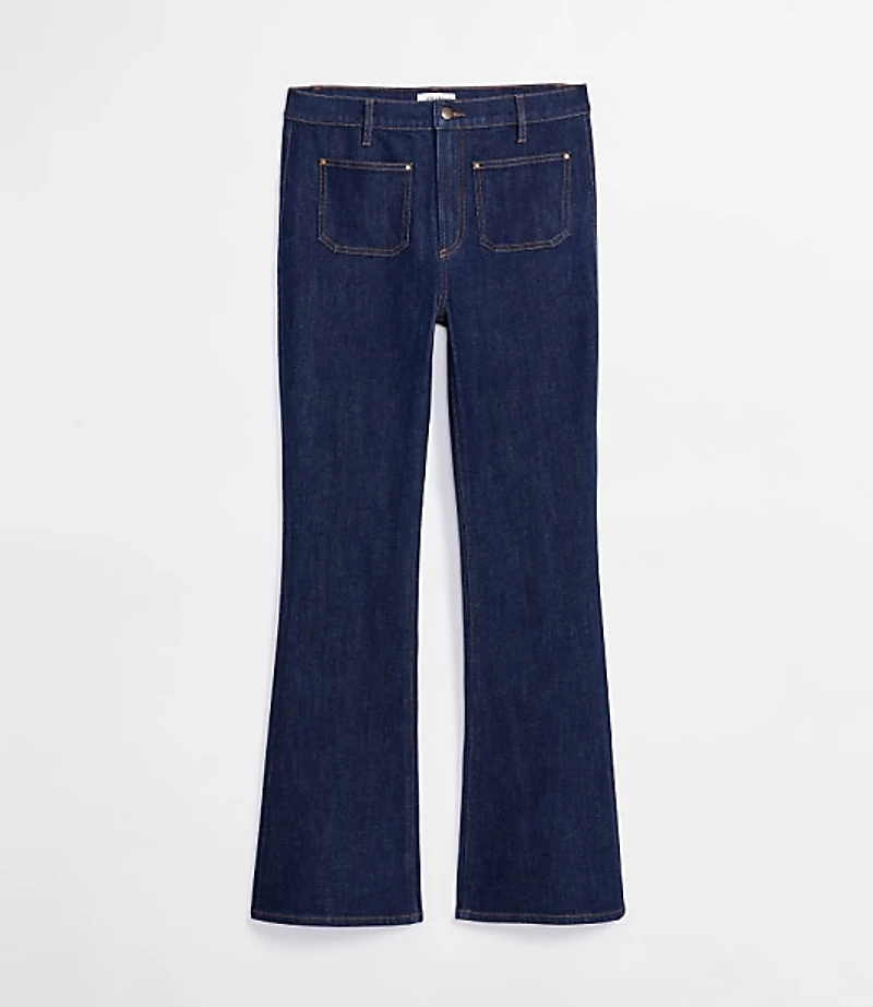 Rivete Curvy Patch Pocket High Rise Slim Flare Jeans Classic Rinse Wash