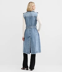 Denim Sleeveless Trench Coat Light Wash