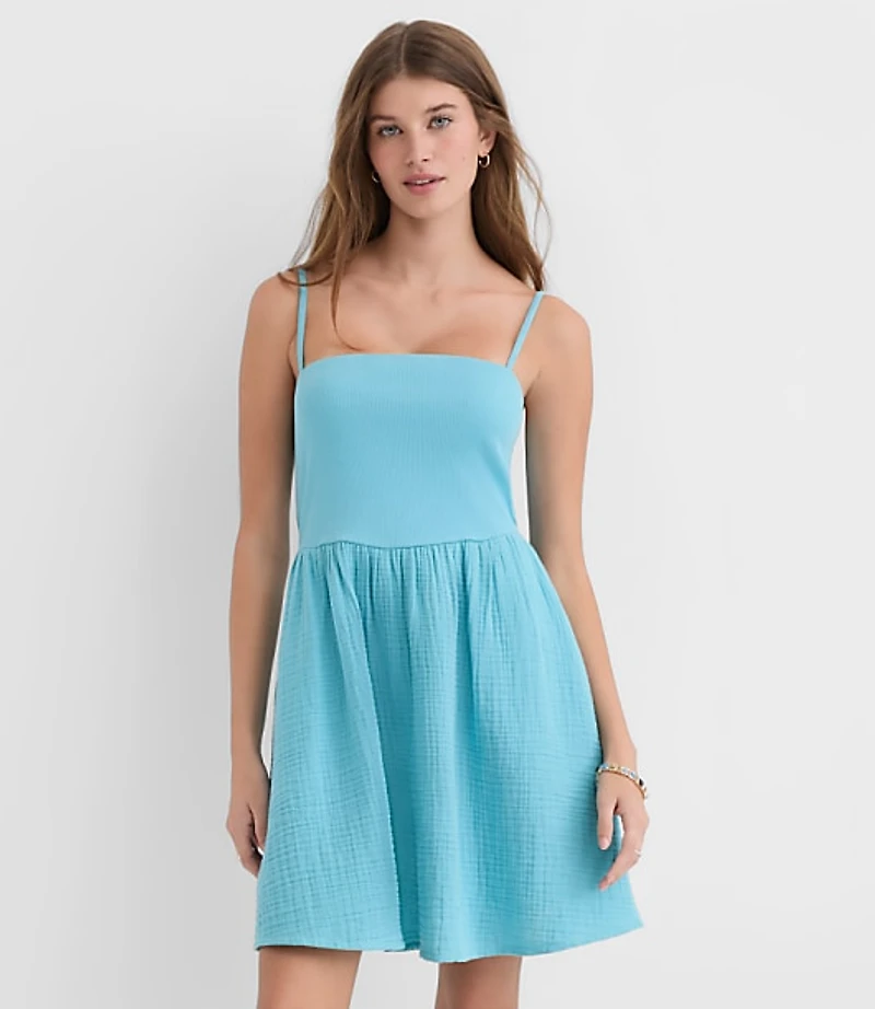 LOFT Beach Triple Cloth Mixed Media Mini Pocket Dress
