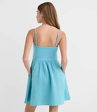 LOFT Beach Triple Cloth Mixed Media Mini Pocket Dress
