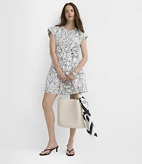 Petite Leafed Linen Cotton Mini Pocket Shirtdress
