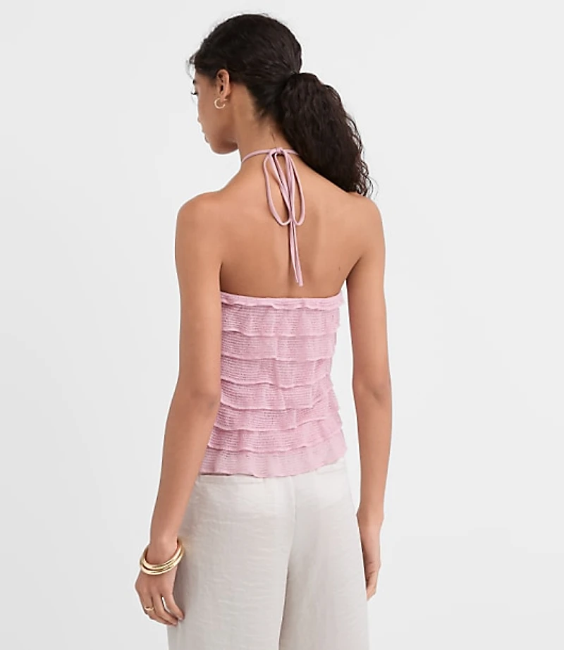 Petite Mesh Ruffle Halter Top