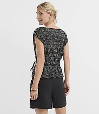 Petite Dotted Side Tie Boatneck Top