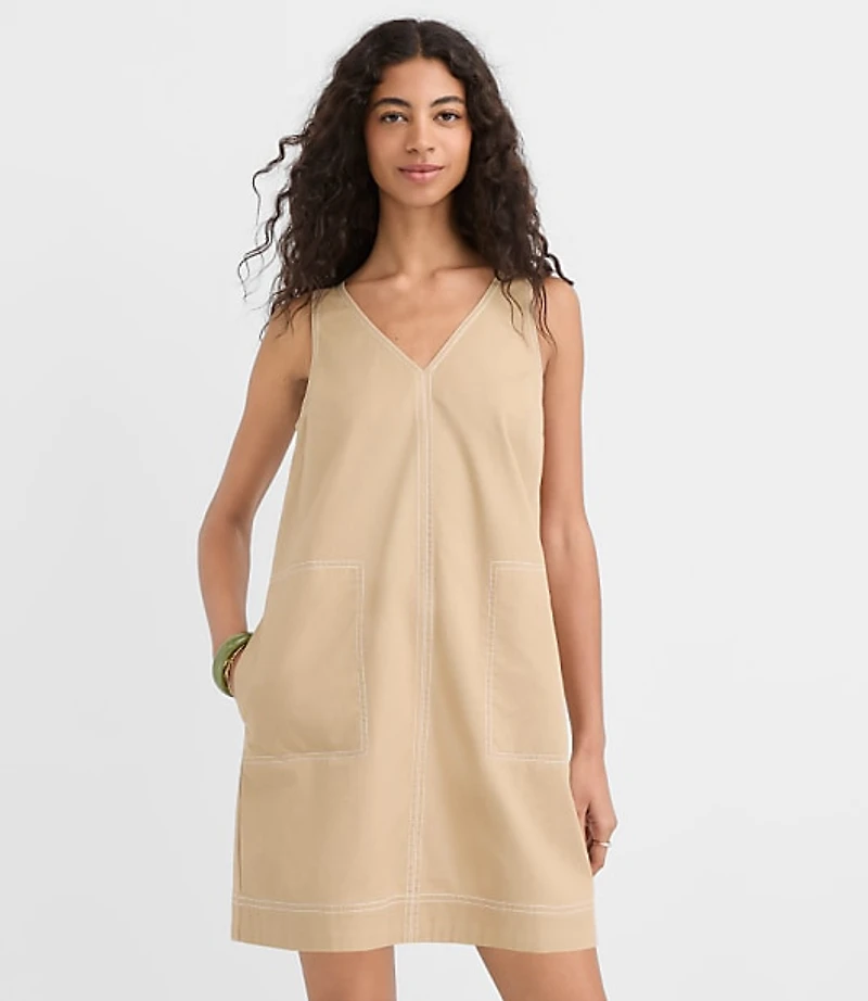 Petite Topstitched Double V Mini Pocket Dress