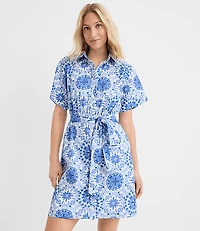 Petite Mosaic Linen Cotton Mini Pocket Shirtdress