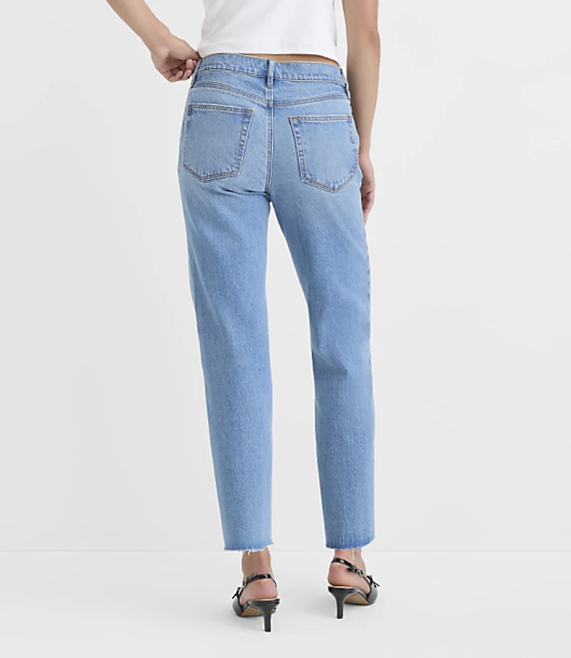 Rivete Petite Curvy Fresh Cut Low Rise Straight Jeans Medium Light Authentic Indigo