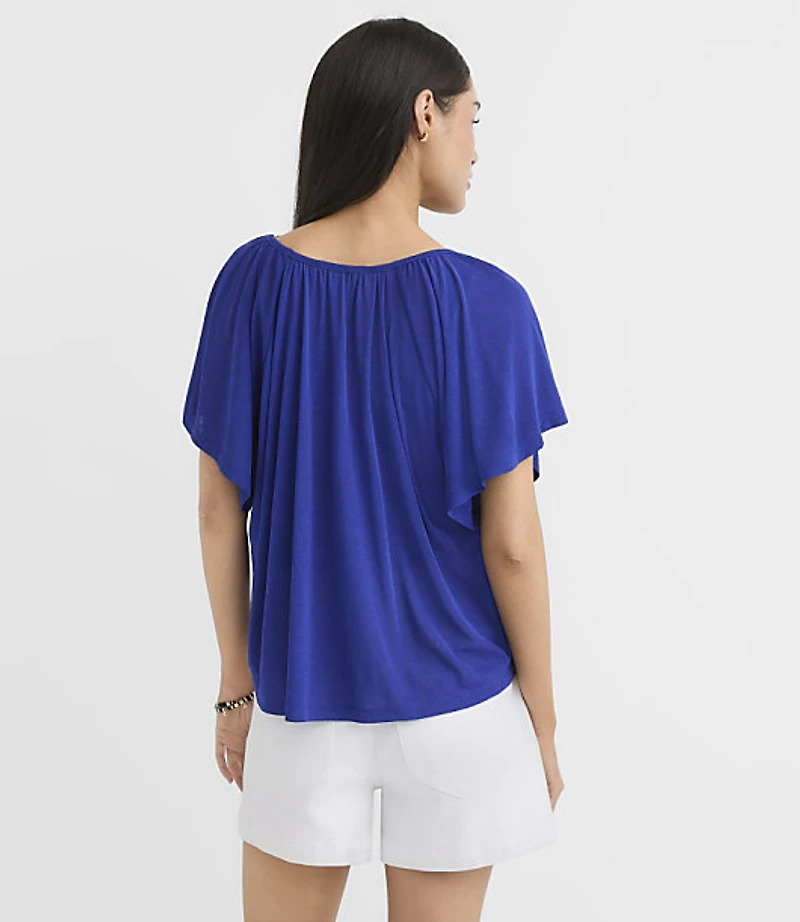 Petite Gathered Flutter Sleeve Top