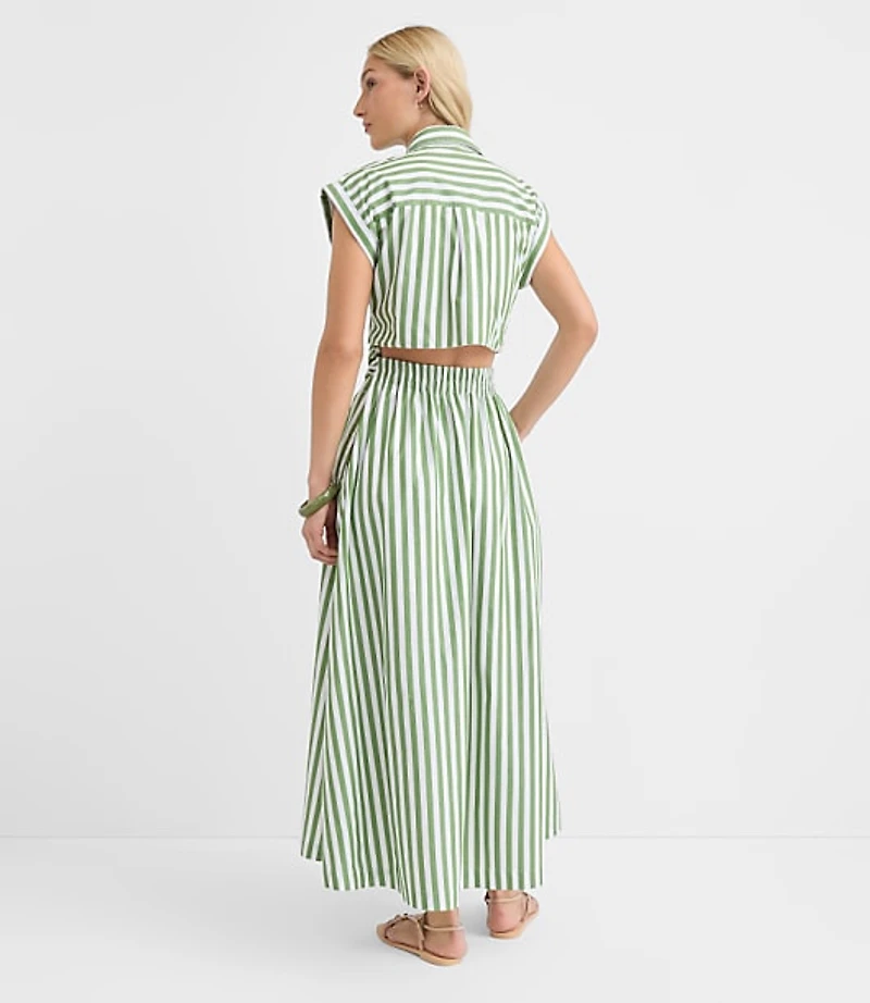 Tall Striped Poplin Cutout Back Midi Pocket Dress