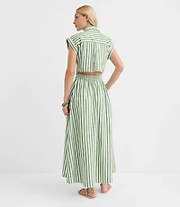 Tall Striped Poplin Cutout Back Midi Pocket Dress