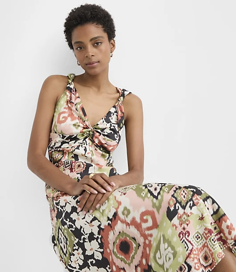 Petite Garden Ikat Twist Double V Midi Dress