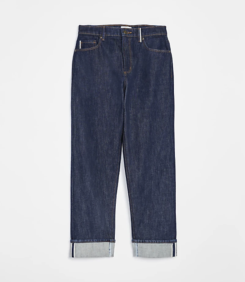 Rivete Selvedge Curvy Cuffed High Rise Straight Jeans Nova Wash