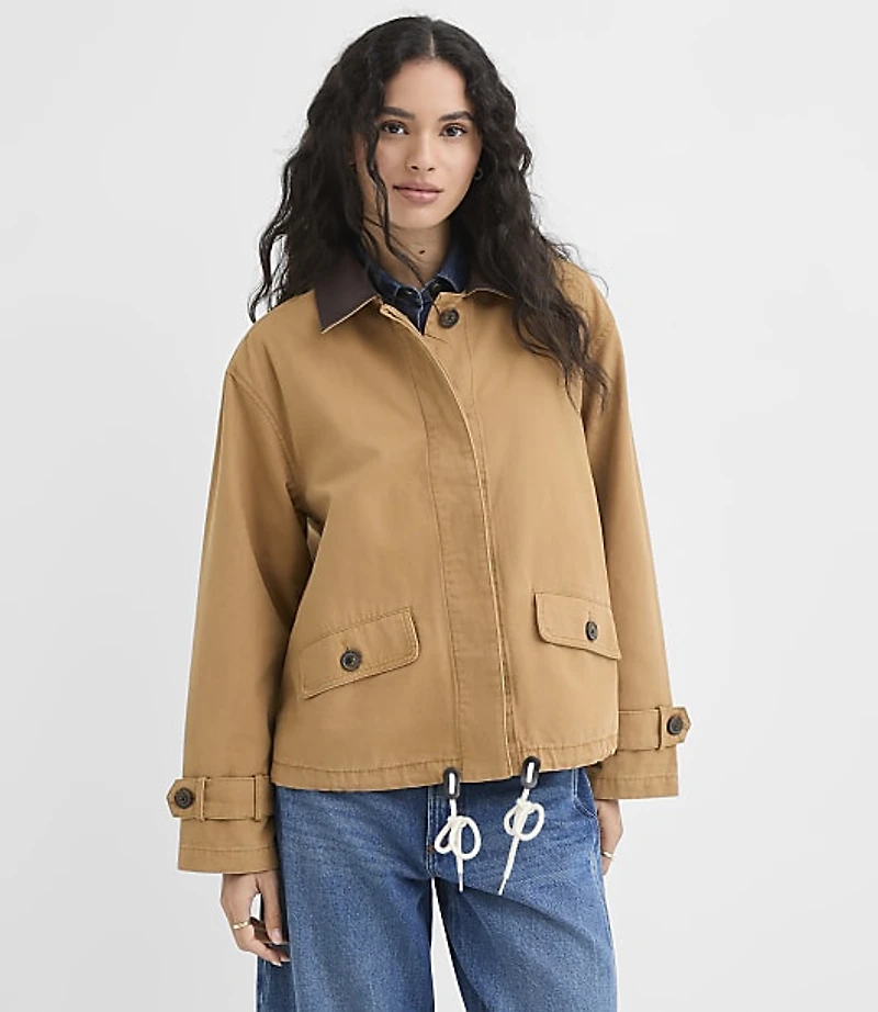 Faux Leather Trim Barn Jacket