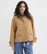 Faux Leather Trim Barn Jacket