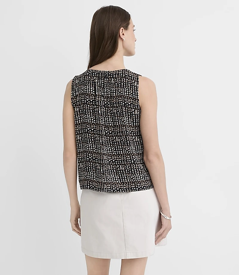 Dotted Pleated Tie V-Neck Shell