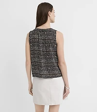 Dotted Pleated Tie V-Neck Shell