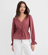 Petite Tie Waist V-Neck Blouse