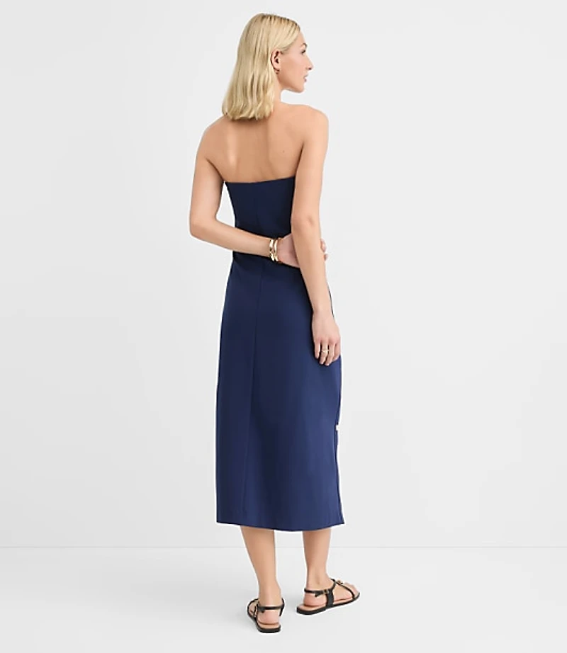 Petite Side Button Strapless Midi Dress