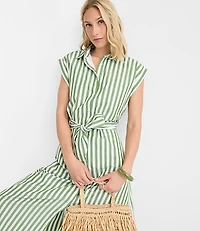 Petite Striped Poplin Cutout Back Midi Pocket Dress