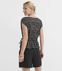 Dotted Side Tie Boatneck Top