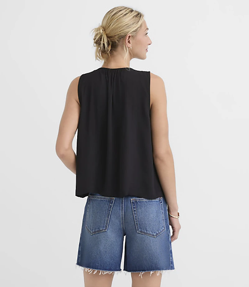 Petite Pleated Tie V-Neck Shell