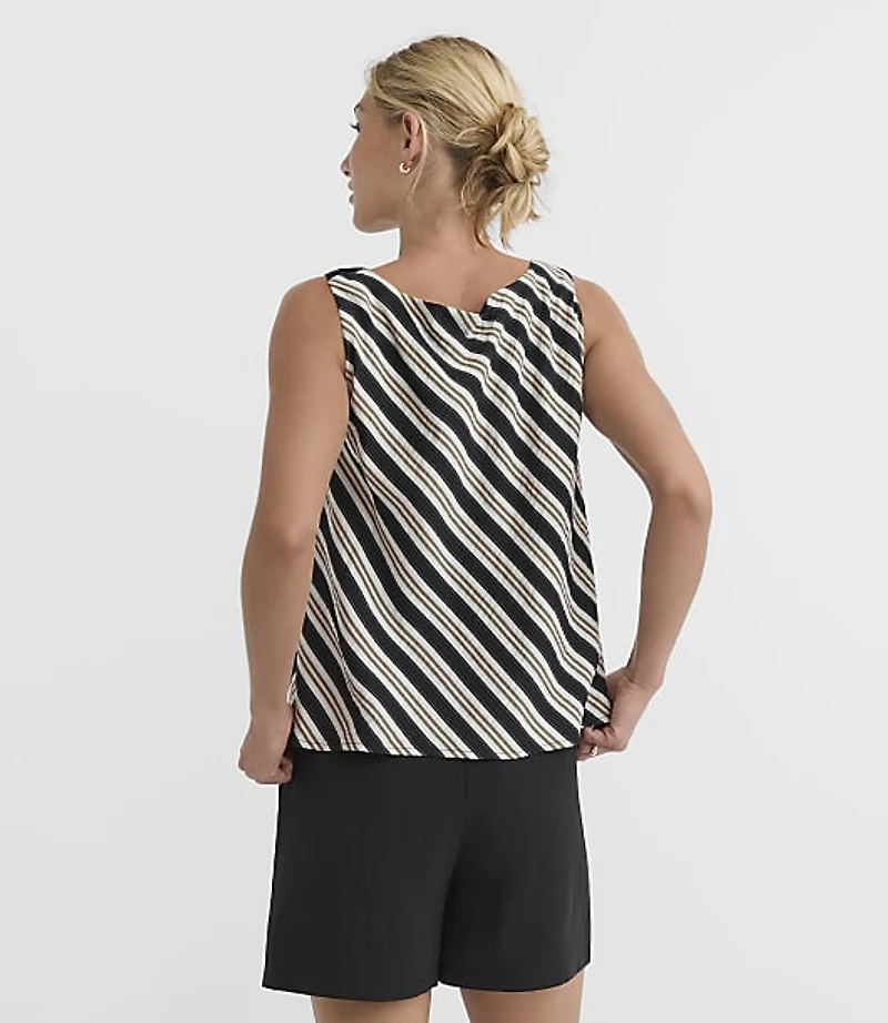 Petite Striped Asymmetrical Twist Shoulder Top