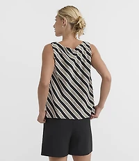 Petite Striped Asymmetrical Twist Shoulder Top