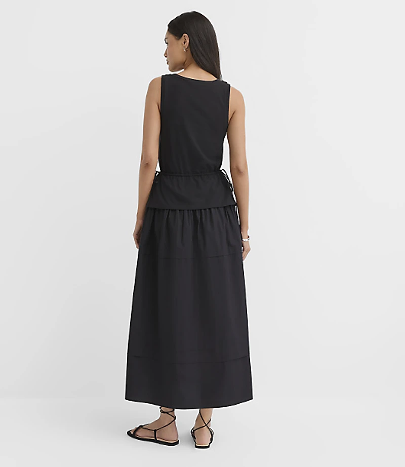 Petite Side Tie Mixed Media Midi Pocket Dress