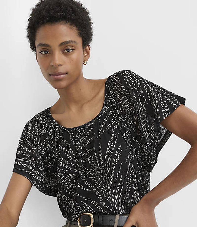 Petite Leafed Gathered Flutter Sleeve Top