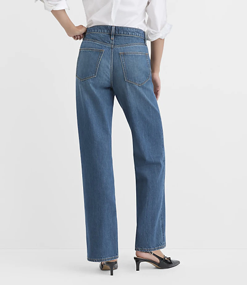 Rivete Petite Curvy Crossover Waist Mid Rise Relaxed Straight Jeans Vintage Distressed Wash