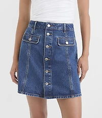 Rivete Button Denim Mini Pocket Skirt Classic Indigo Wash