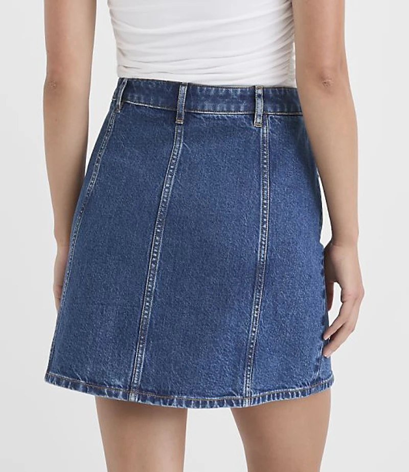 Rivete Button Denim Mini Pocket Skirt Classic Indigo Wash