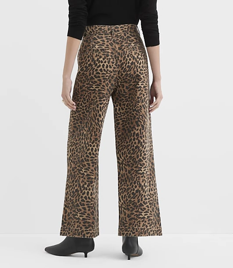 Curvy Palmer Denim Wide Leg Pants Leopard Print