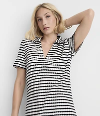 Petite Striped Pointelle Collared Midi Dress