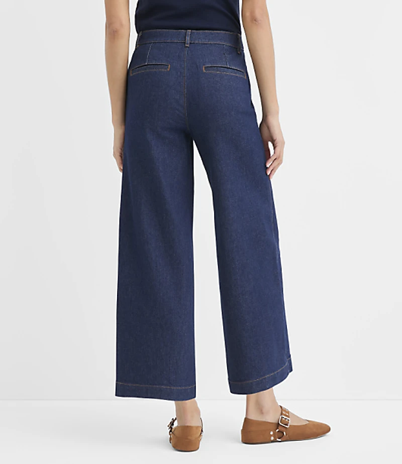 Petite Curvy Palmer Denim Wide Leg Pants Classic Rinse Wash