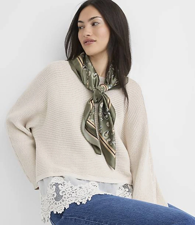 Petite Lace Mixed Media Dolman Sweater