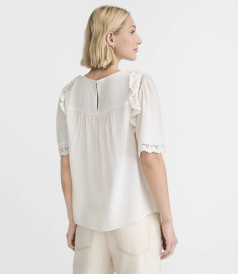 Cutout Eyelet Ruffle Blouse